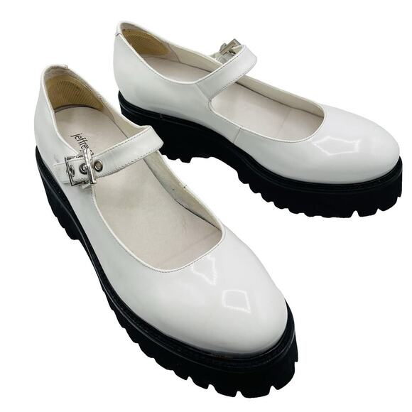 Jeffrey Campbell Cozza Mary Jane Platform Flat Womens 9 White Patent Leather Y2K - Picture 1 of 13